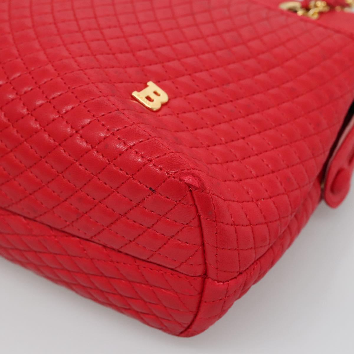 BALLY Quilted Chain Shoulder Bag Leather Red Gold Auth 133396