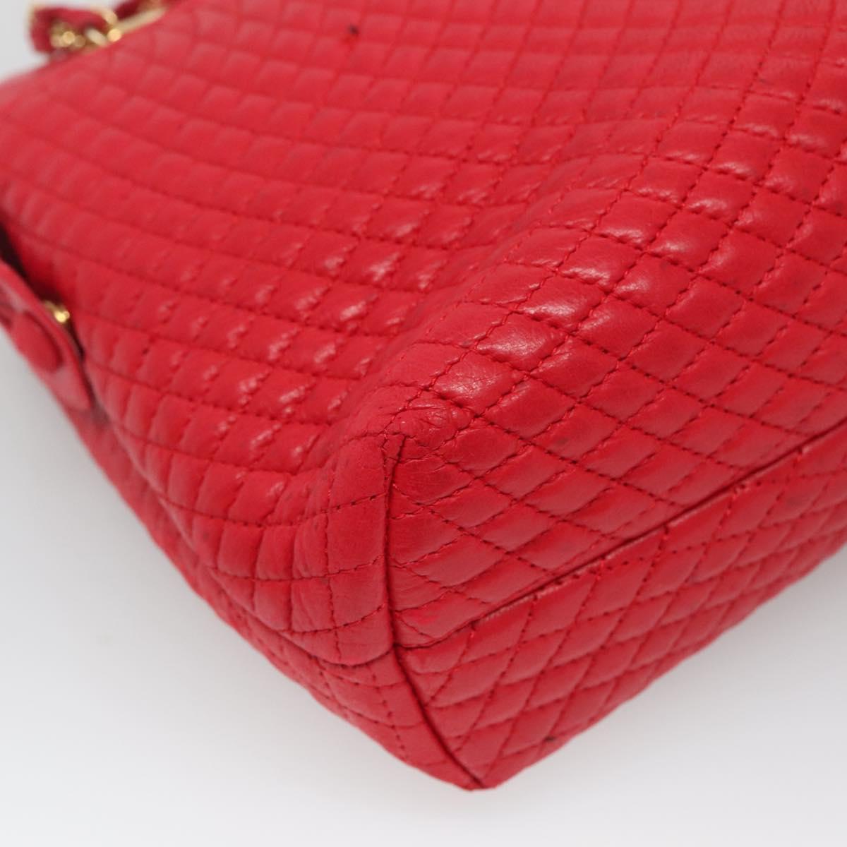 BALLY Quilted Chain Shoulder Bag Leather Red Gold Auth 133396