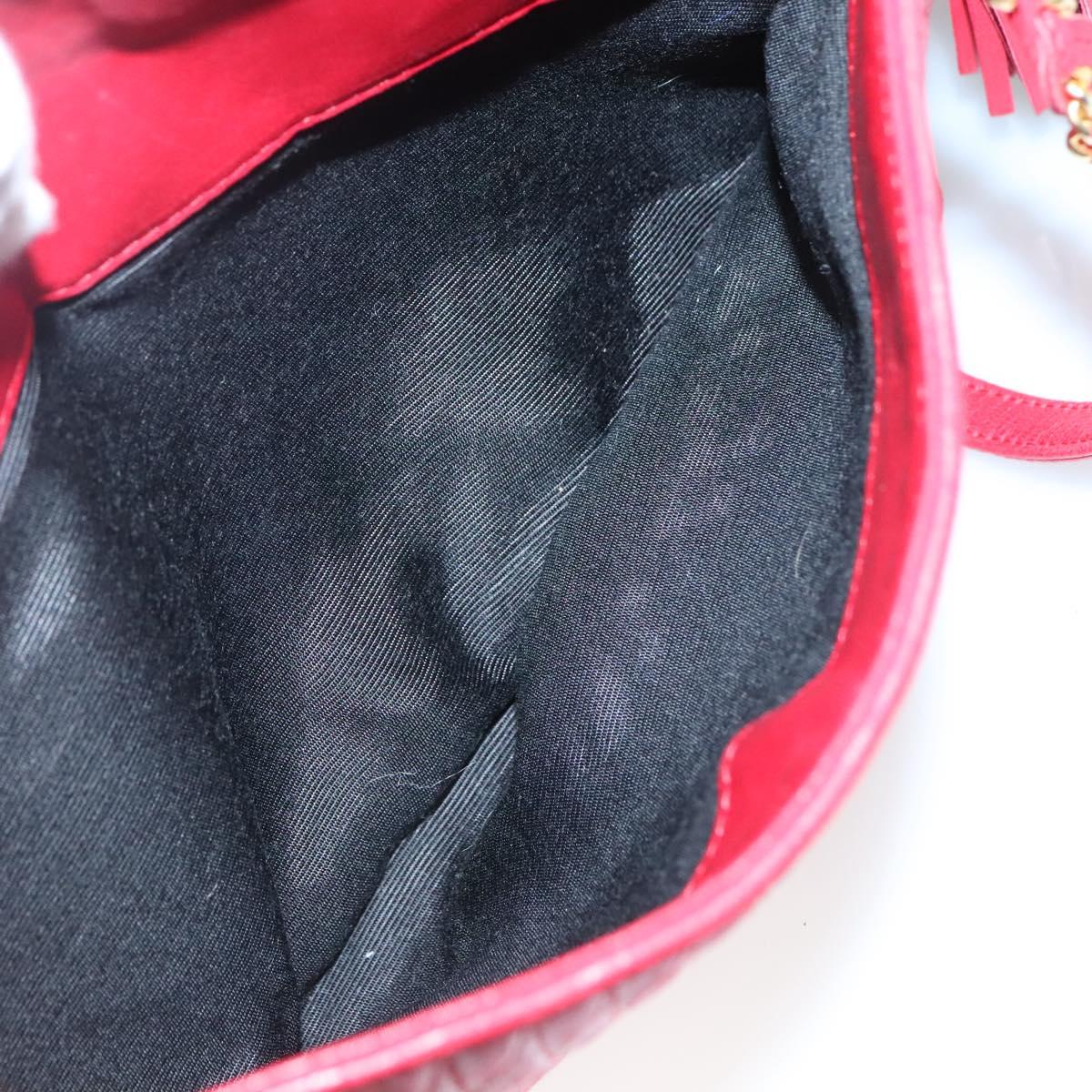 BALLY Quilted Chain Shoulder Bag Leather Red Gold Auth 133396