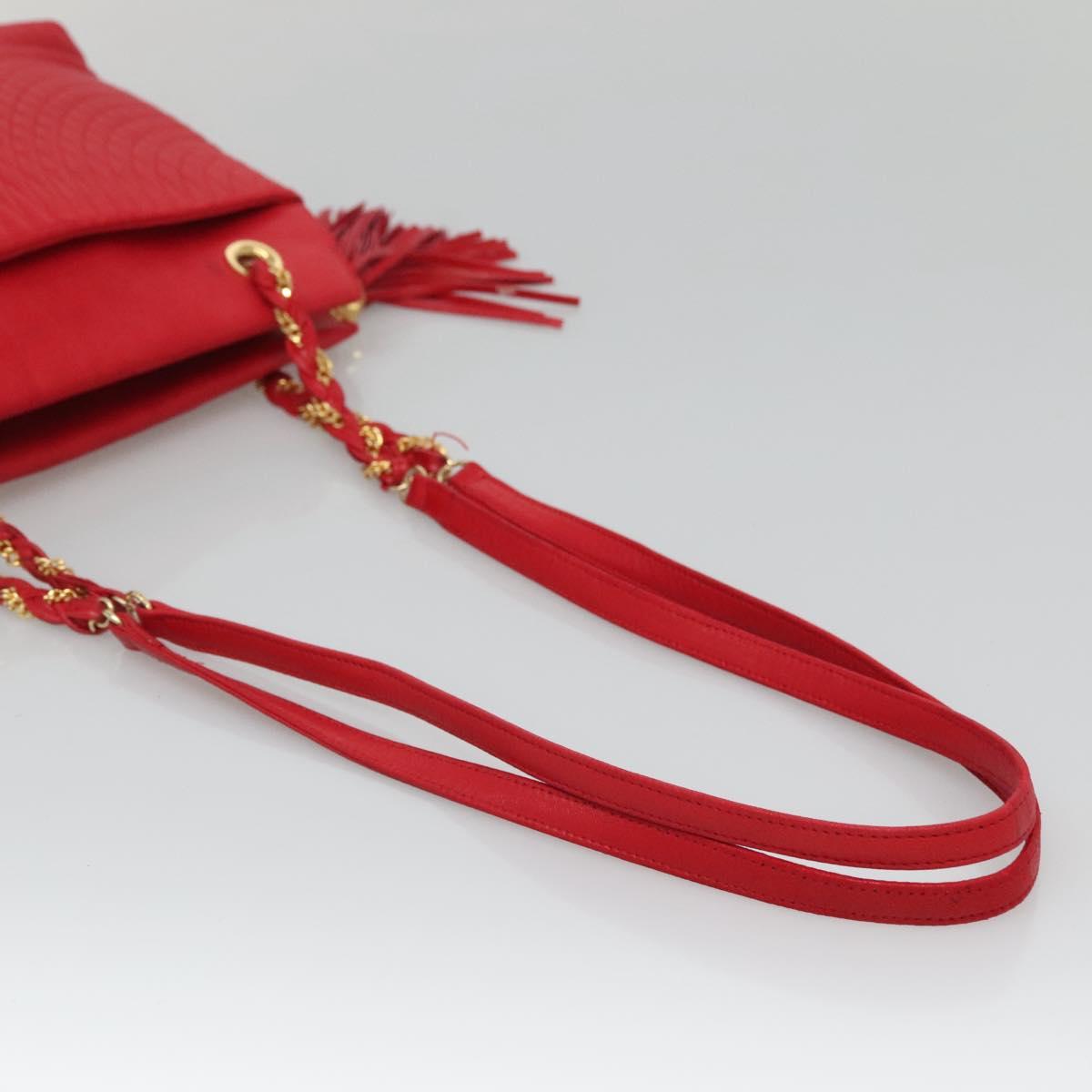 BALLY Quilted Chain Shoulder Bag Leather Red Gold Auth 133396
