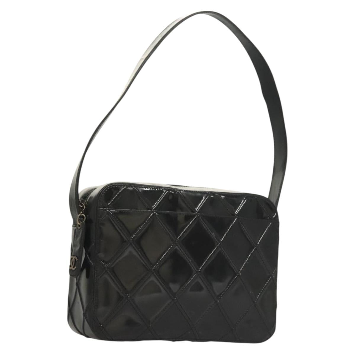 CHANEL Bicolore Shoulder Bag Patent leather Black CC Auth 133398