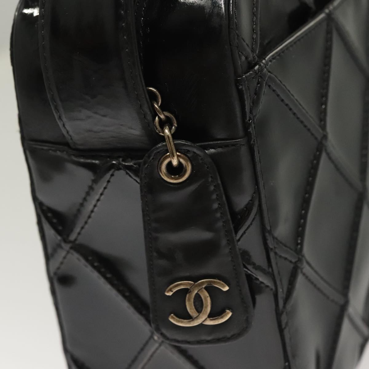 CHANEL Bicolore Shoulder Bag Patent leather Black CC Auth 133398