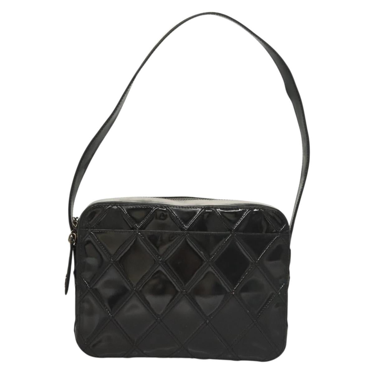 CHANEL Bicolore Shoulder Bag Patent leather Black CC Auth 133398