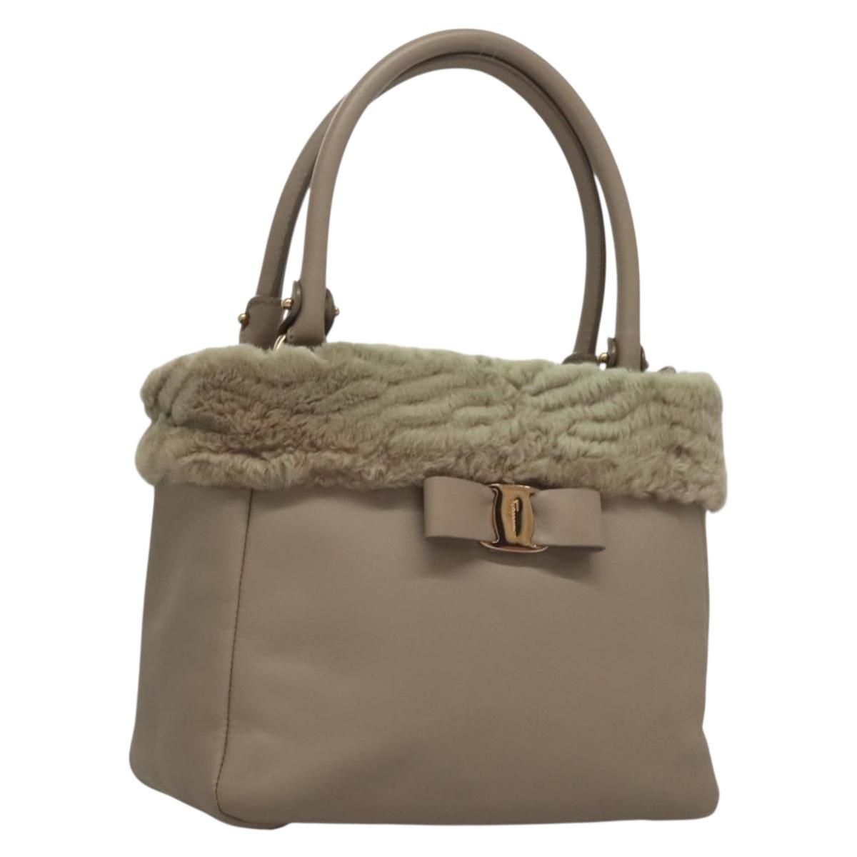 Salvatore Ferragamo Hand Bag Leather Gray Gold Auth 133404