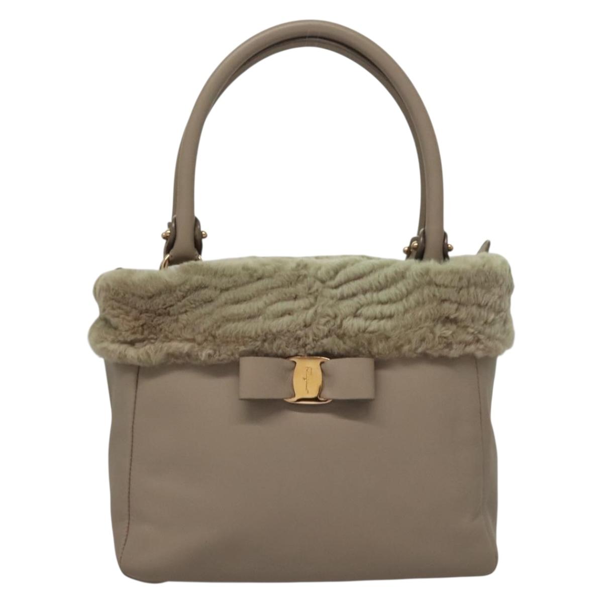 Salvatore Ferragamo Hand Bag Leather Gray Gold Auth 133404