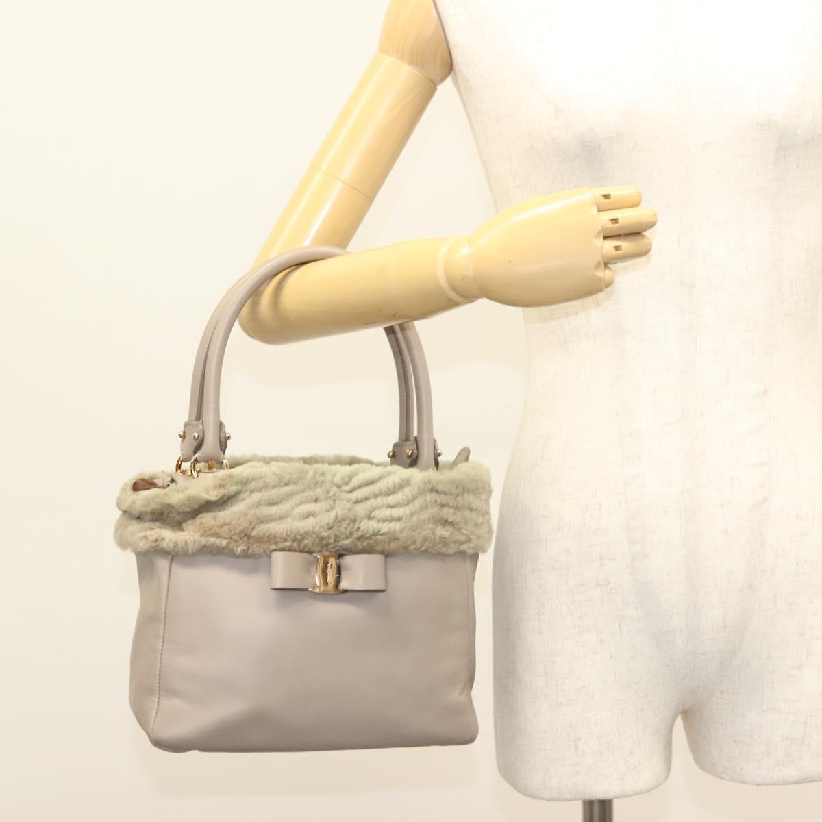 Salvatore Ferragamo Hand Bag Leather Gray Gold Auth 133404