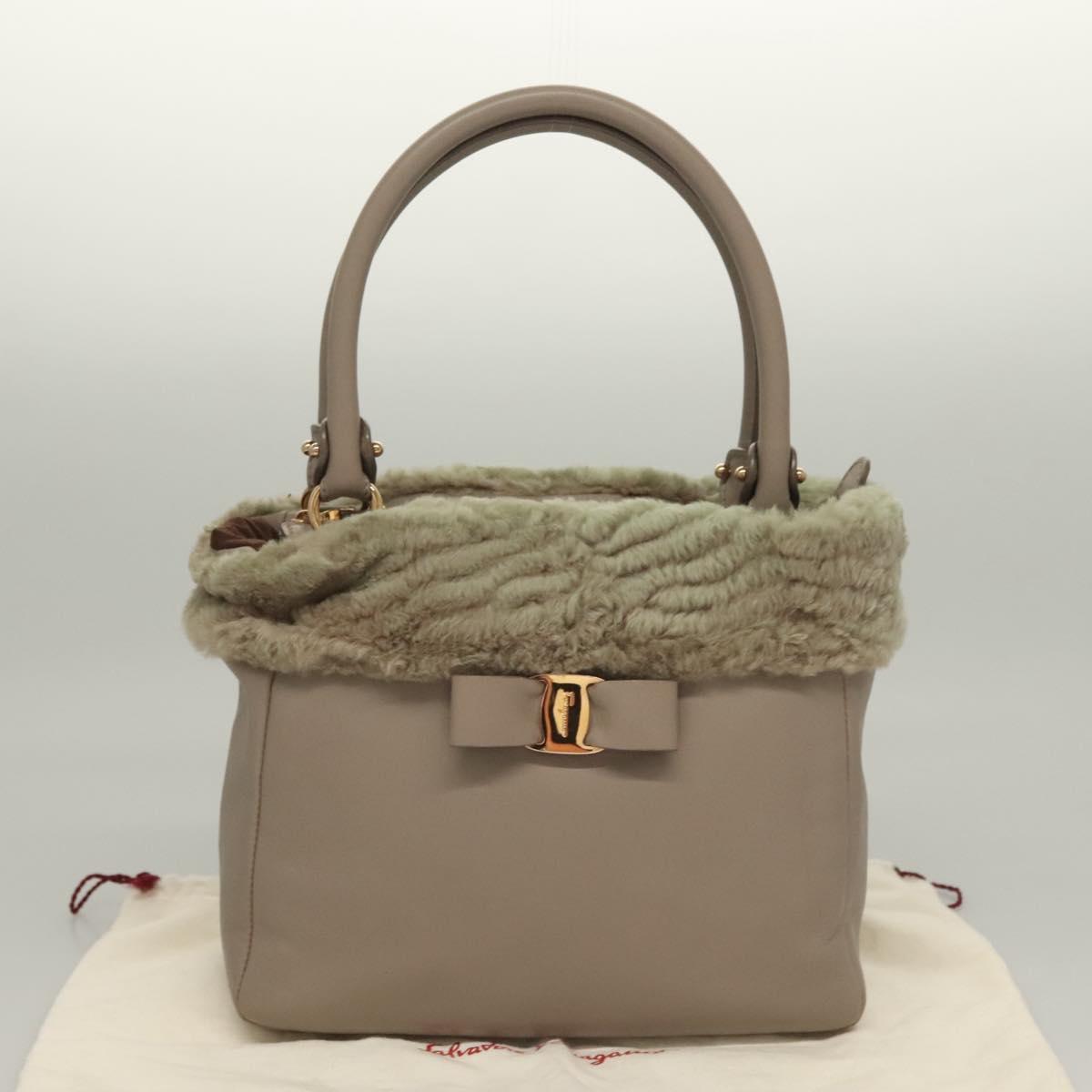 Salvatore Ferragamo Hand Bag Leather Gray Gold Auth 133404