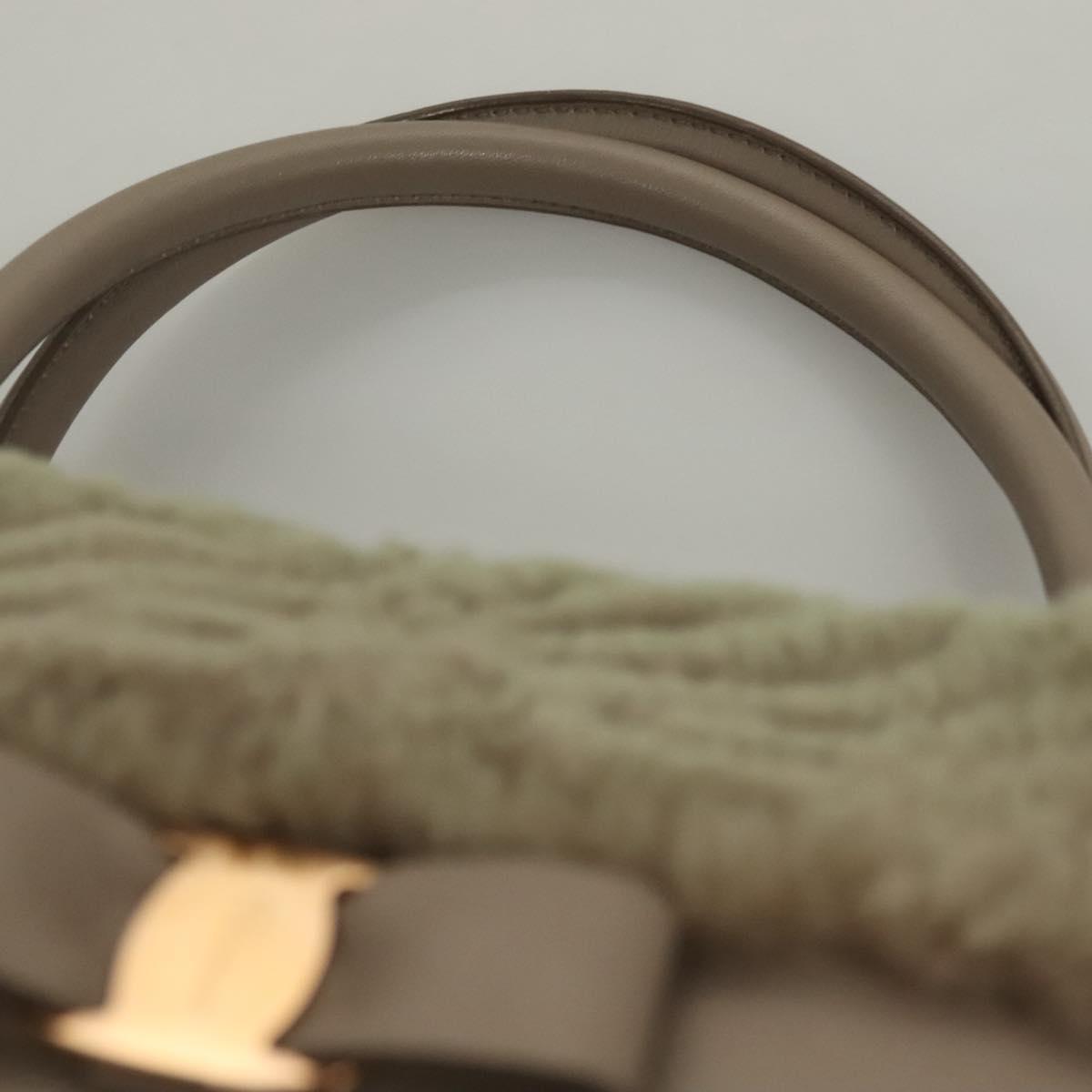 Salvatore Ferragamo Hand Bag Leather Gray Gold Auth 133404