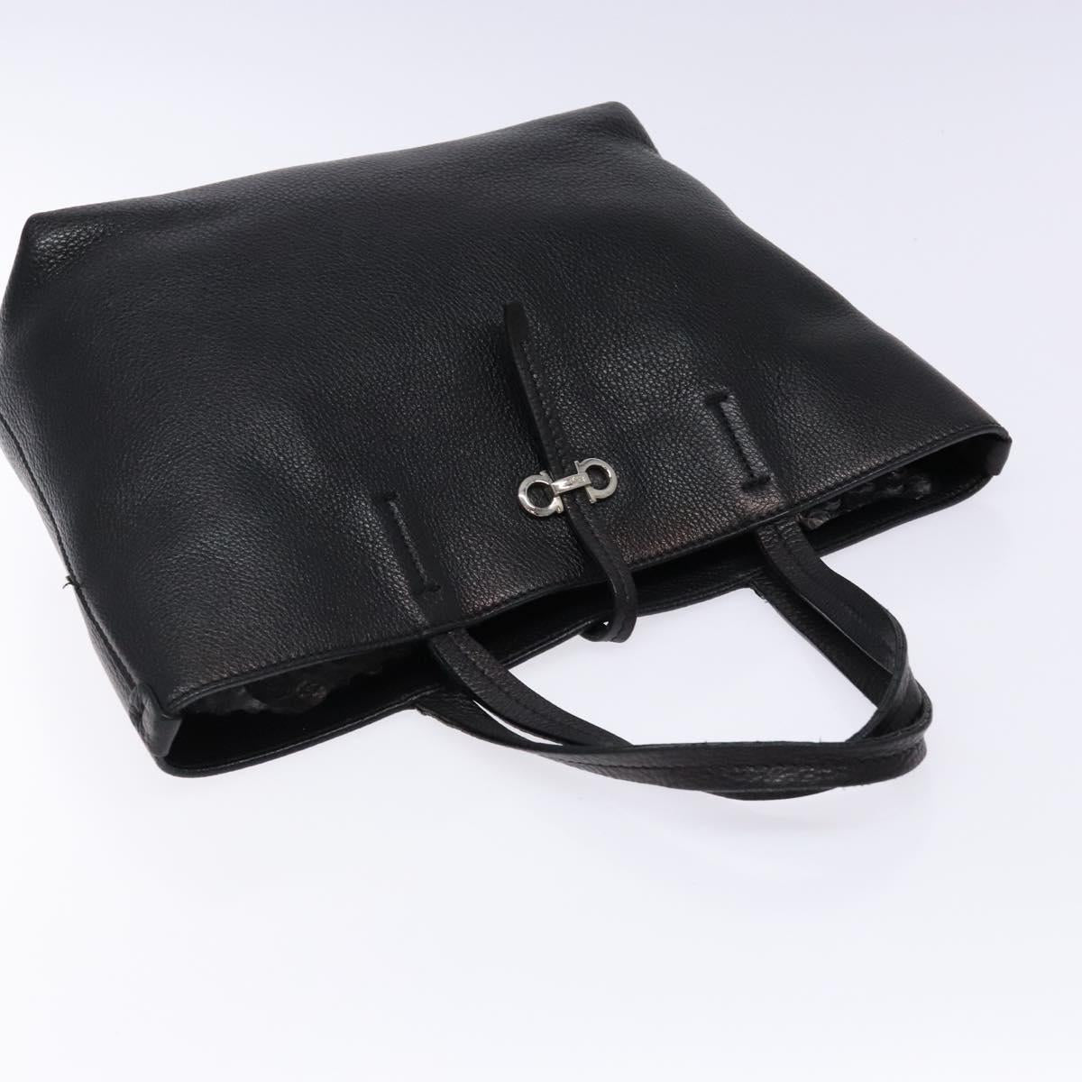 Salvatore Ferragamo Gancini Hand Bag Leather Black Silver Auth 133405