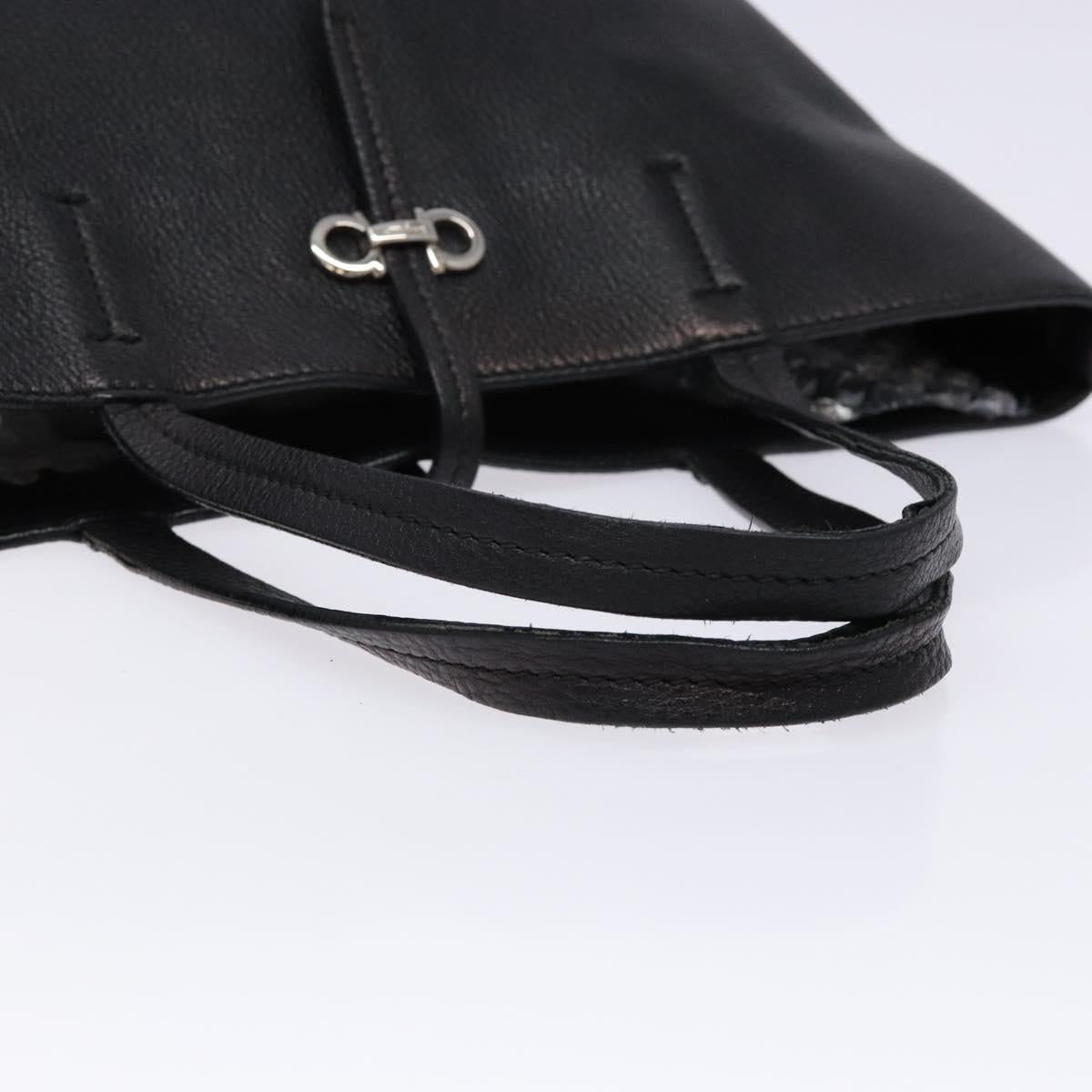 Salvatore Ferragamo Gancini Hand Bag Leather Black Silver Auth 133405