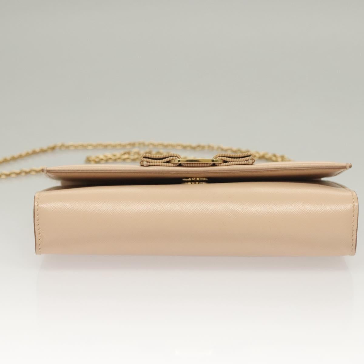 Salvatore Ferragamo Chain Vala Shoulder Bag Leather Beige Gold Auth 133406