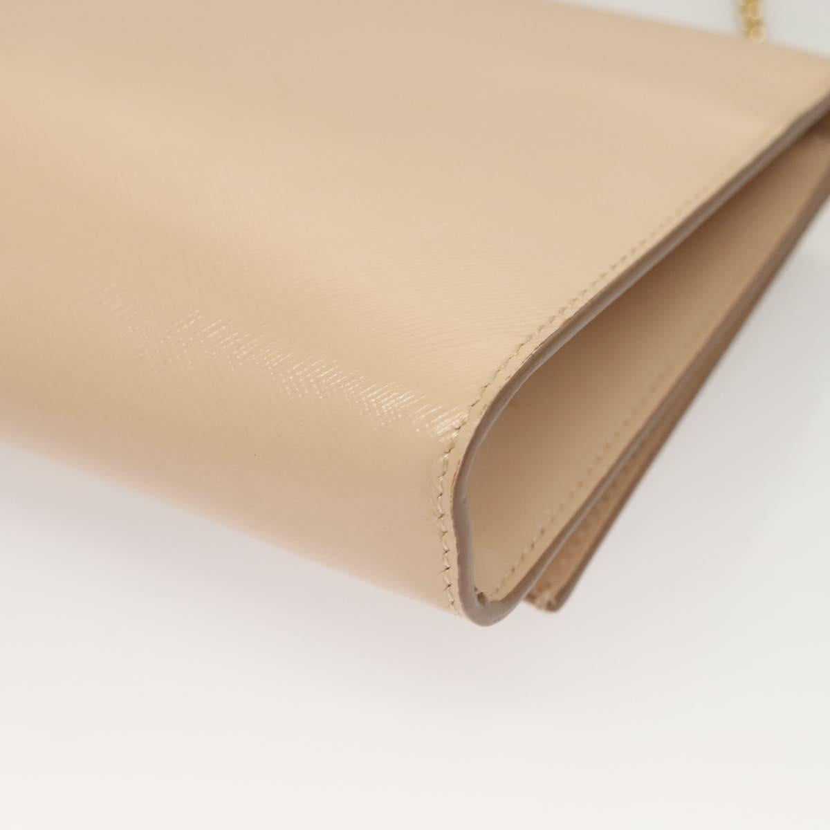 Salvatore Ferragamo Chain Vala Shoulder Bag Leather Beige Gold Auth 133406