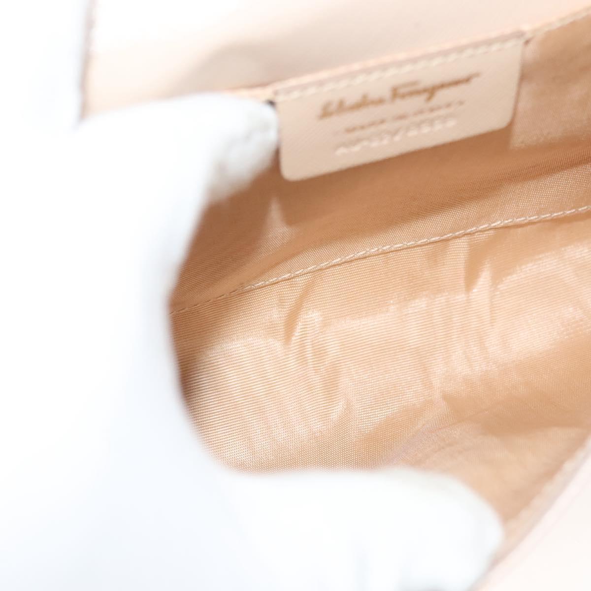 Salvatore Ferragamo Chain Vala Shoulder Bag Leather Beige Gold Auth 133406