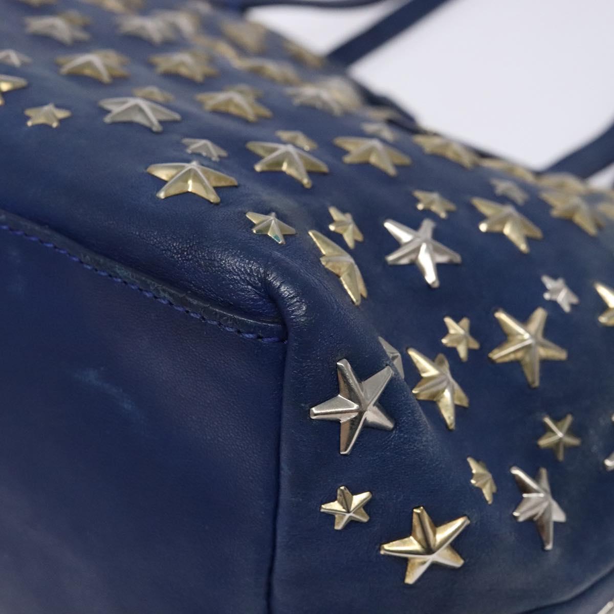Jimmy Choo Studs Tote Bag Leather Blue Silver Auth 133409