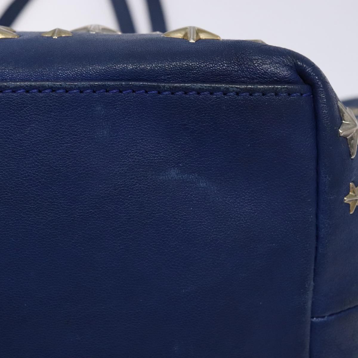 Jimmy Choo Studs Tote Bag Leather Blue Silver Auth 133409