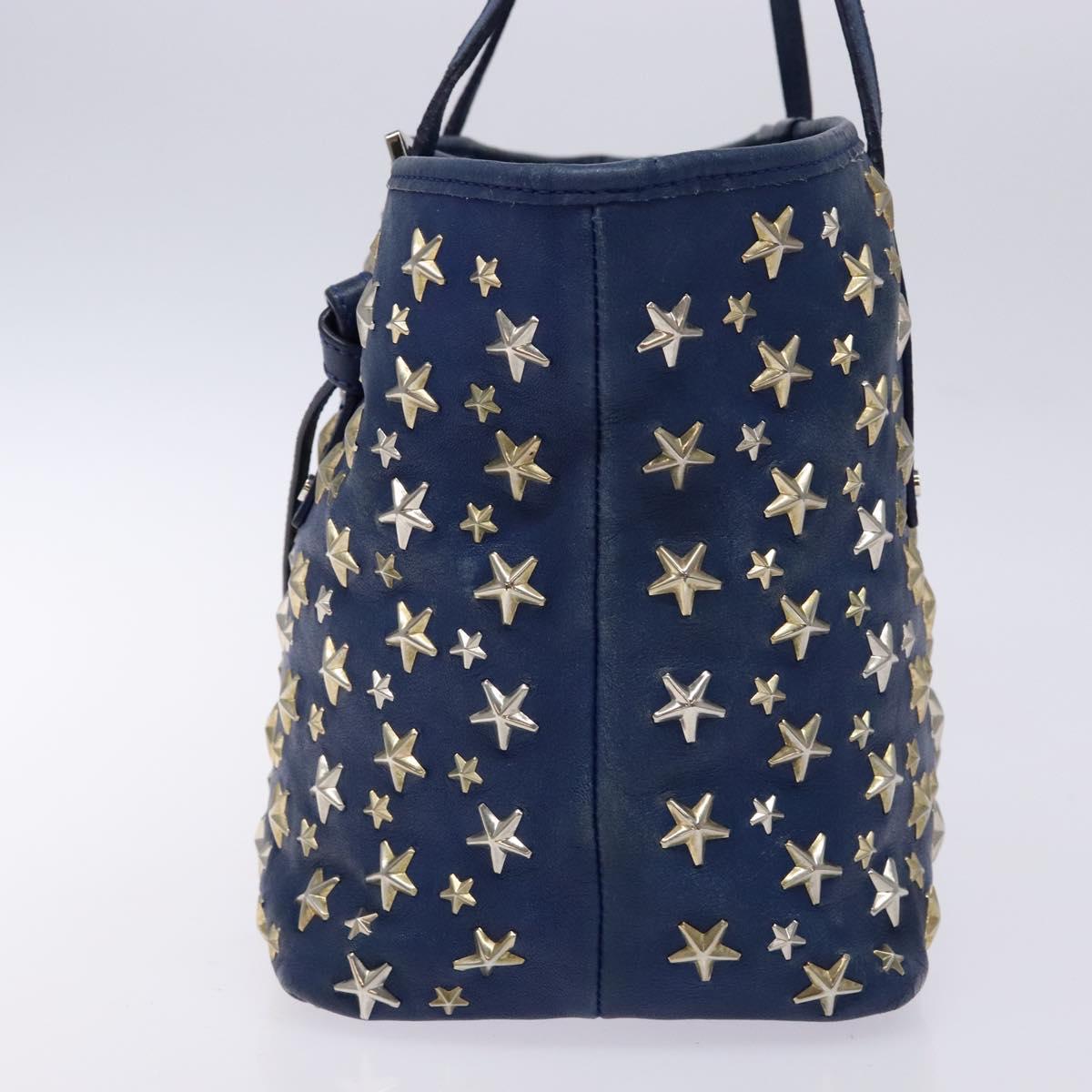 Jimmy Choo Studs Tote Bag Leather Blue Silver Auth 133409