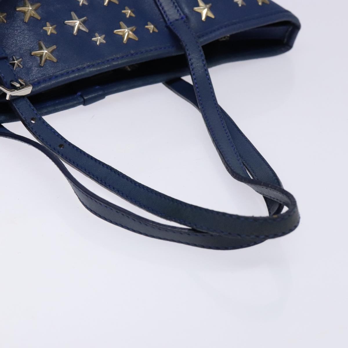 Jimmy Choo Studs Tote Bag Leather Blue Silver Auth 133409