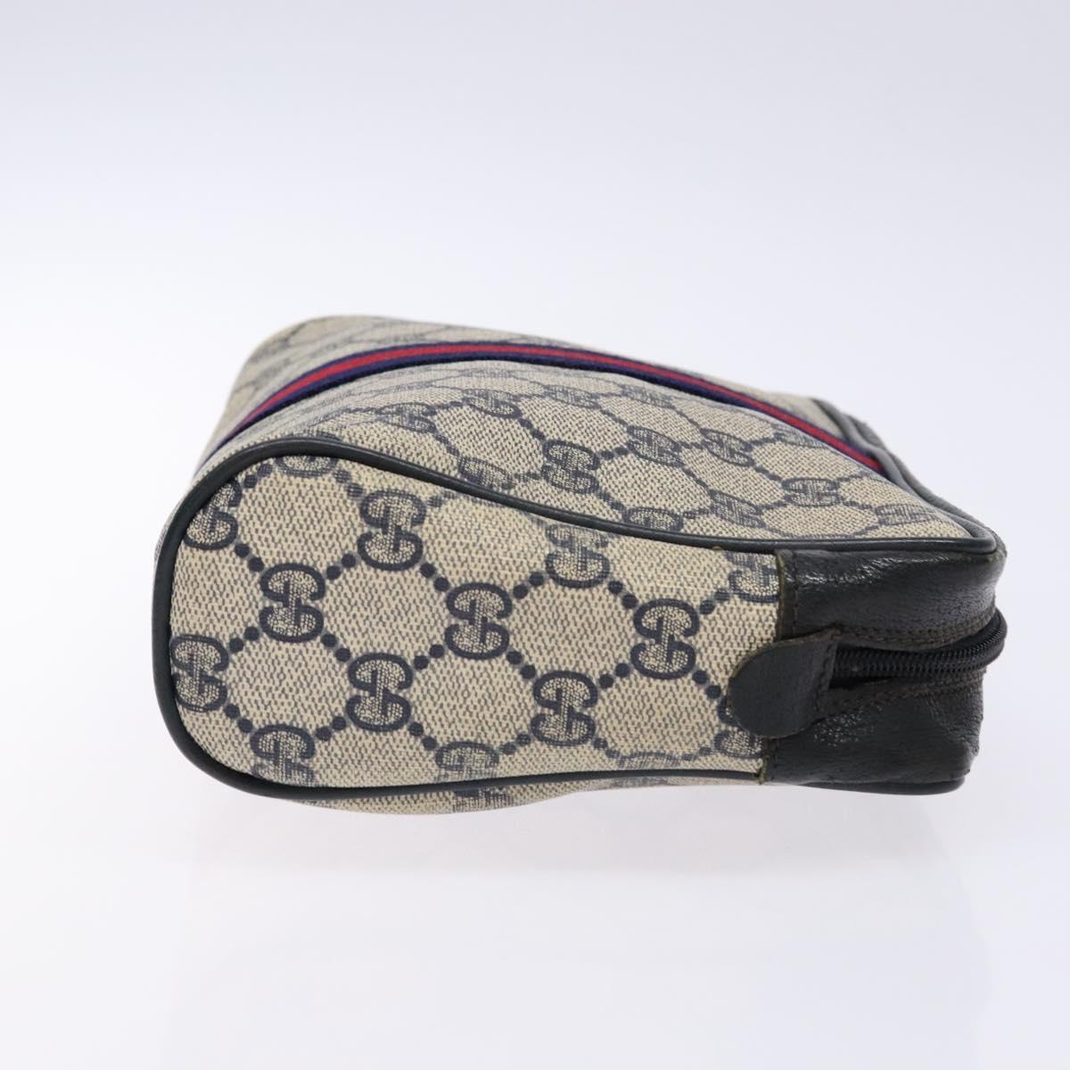GUCCI GG Supreme Sherry Line Clutch Bag PVC Navy Gold Red Auth 133416