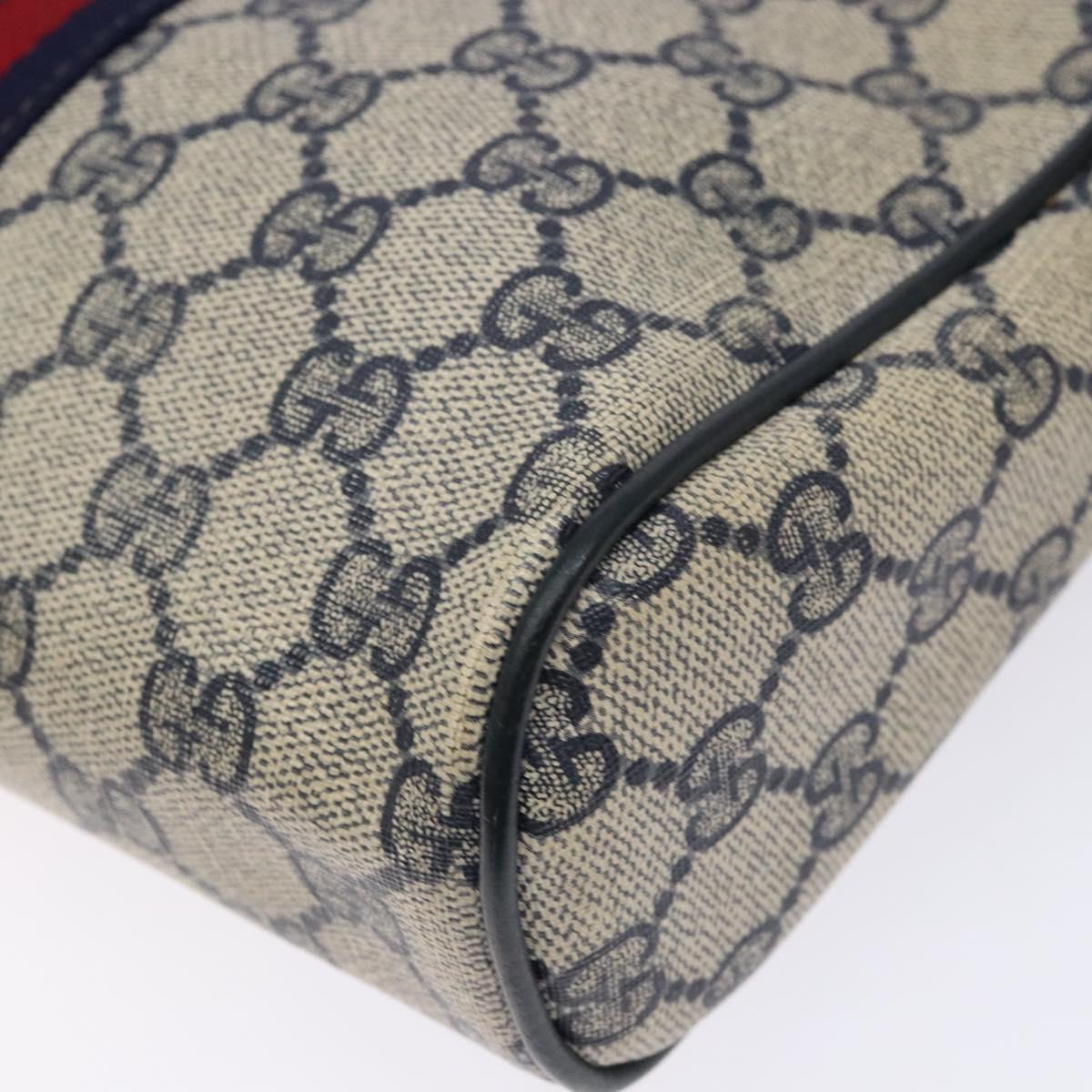 GUCCI GG Supreme Sherry Line Clutch Bag PVC Navy Gold Red Auth 133416