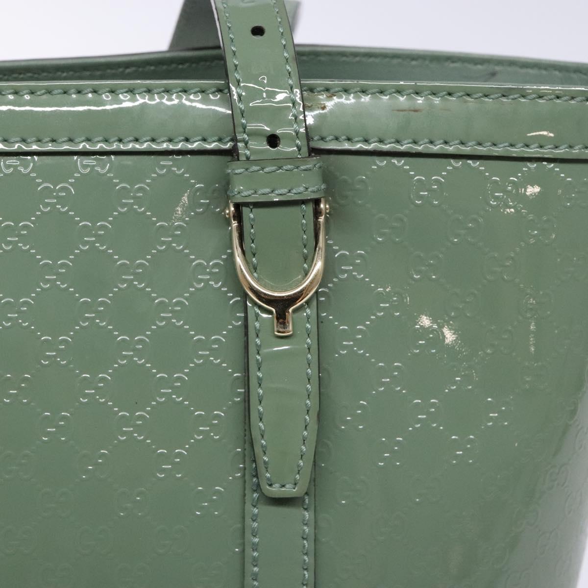 GUCCI Micro GG Canvas Tote Bag Patent leather Green Gold 336776 Auth 133418