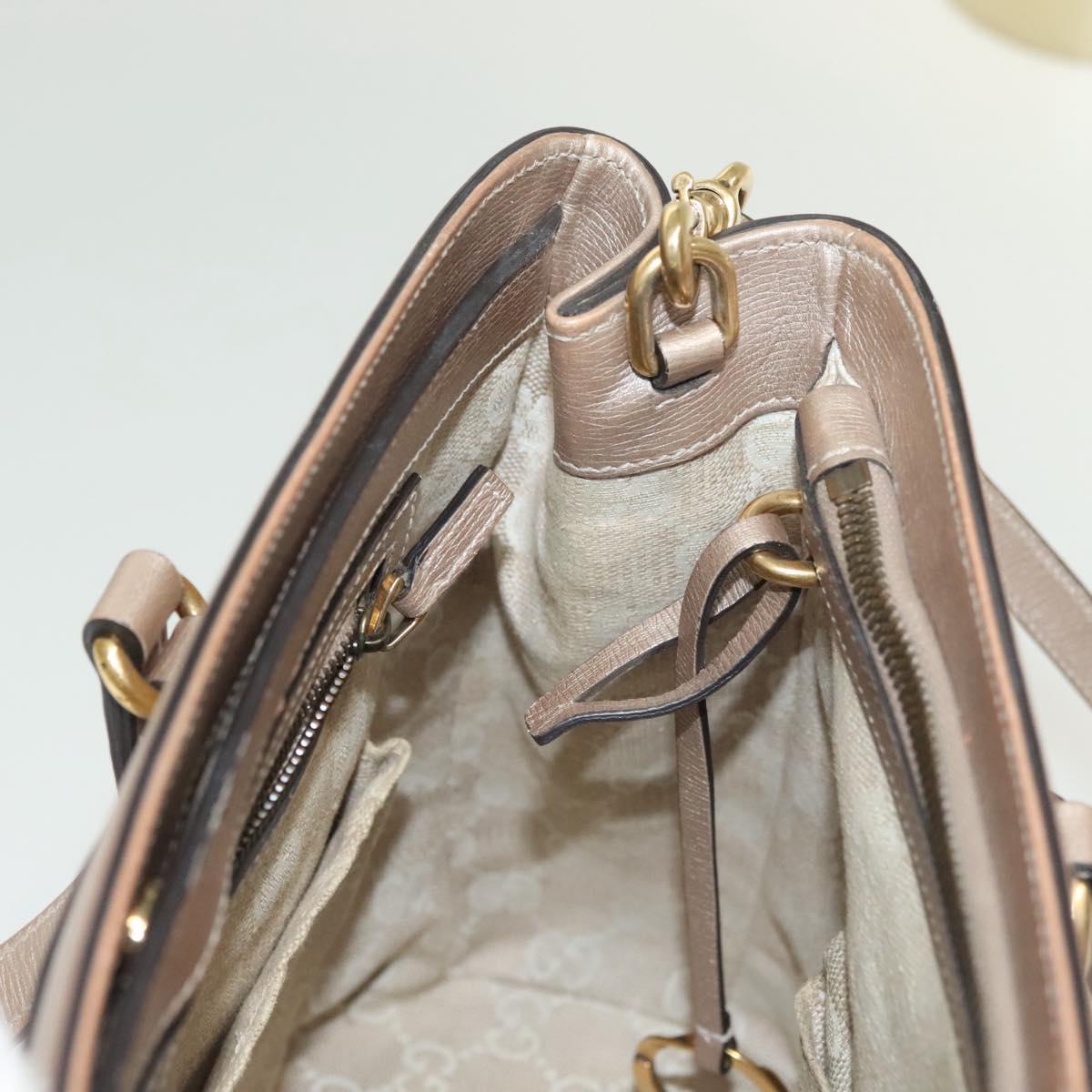 GUCCI Horsebit Hand Bag Leather 2way Gold Pink gold 319795 Auth 133420