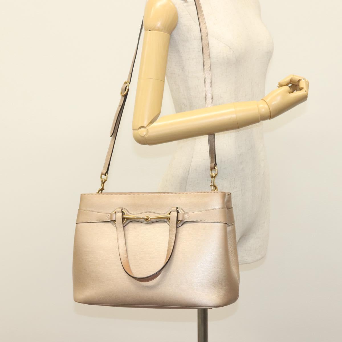 GUCCI Horsebit Hand Bag Leather 2way Gold Pink gold 319795 Auth 133420