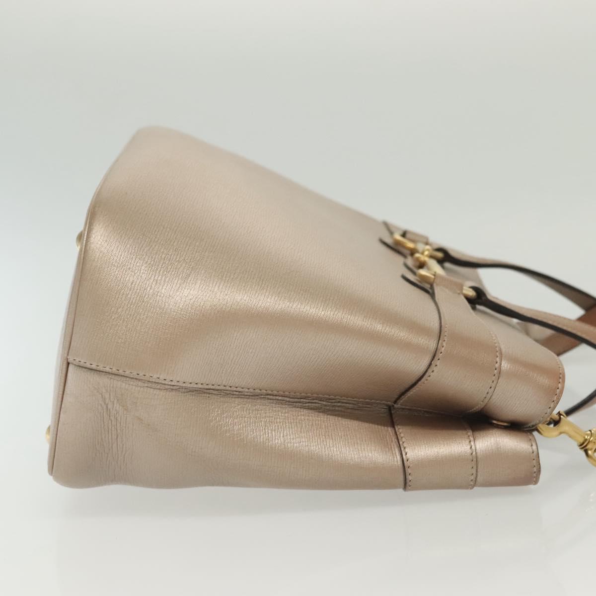 GUCCI Horsebit Hand Bag Leather 2way Gold Pink gold 319795 Auth 133420
