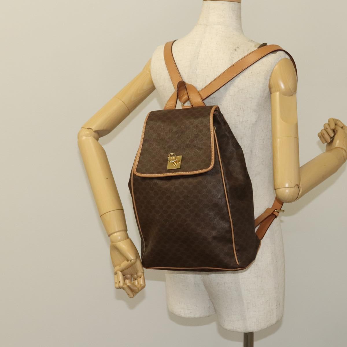 CELINE Macadam Canvas Backpack PVC Leather Brown Gold Auth 133422