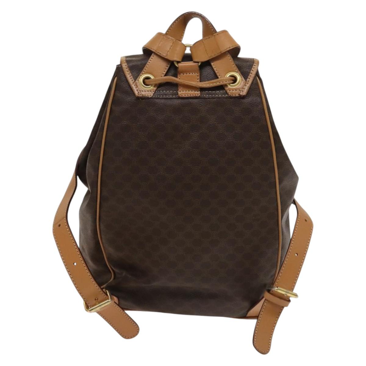 CELINE Macadam Canvas Backpack PVC Leather Brown Gold Auth 133422
