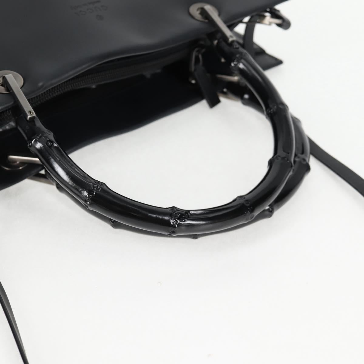GUCCI Bamboo Hand Bag Leather 2way Black 002 1016 Auth 133424