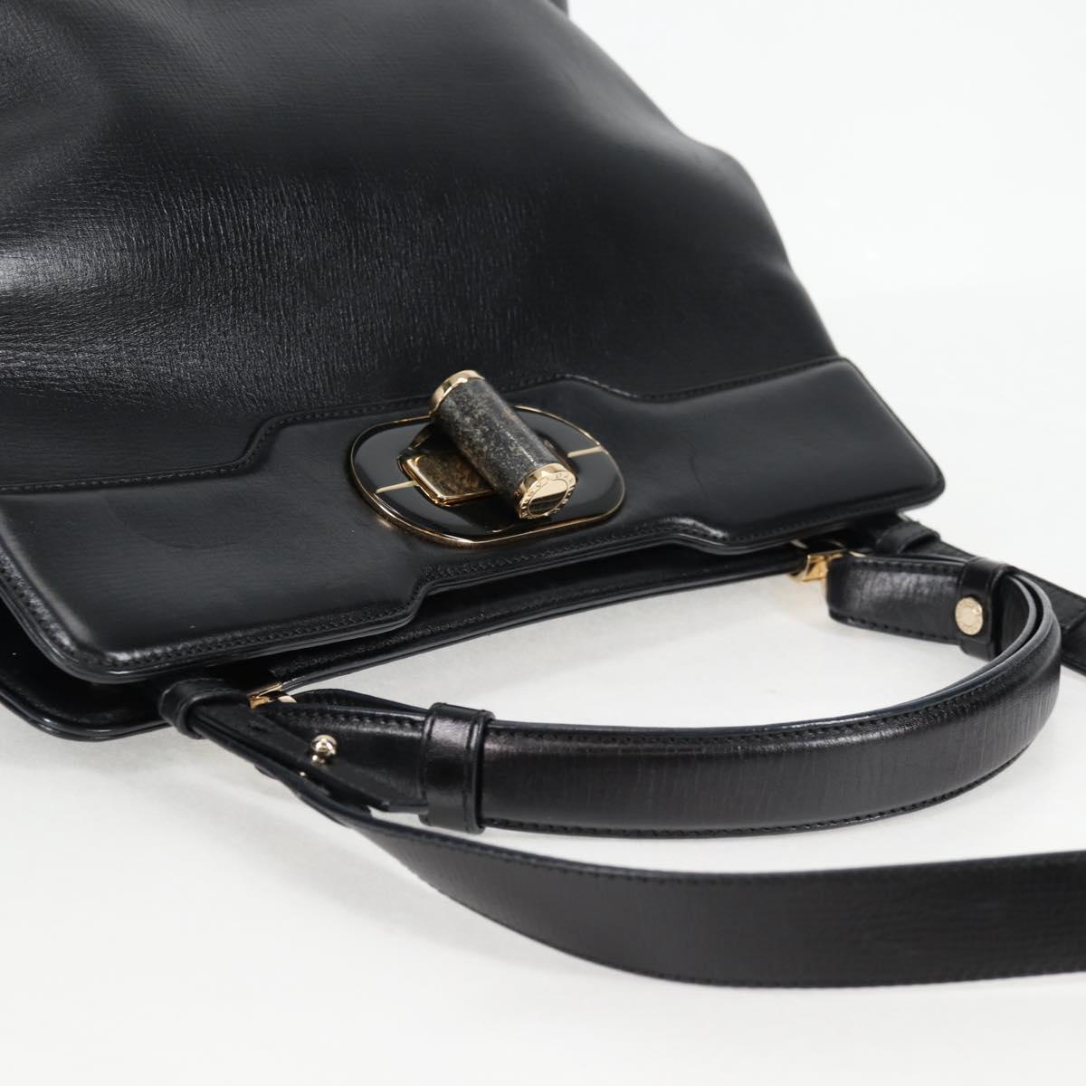 BVLGARI Hand Bag Leather 2way Black Gold Auth 133425