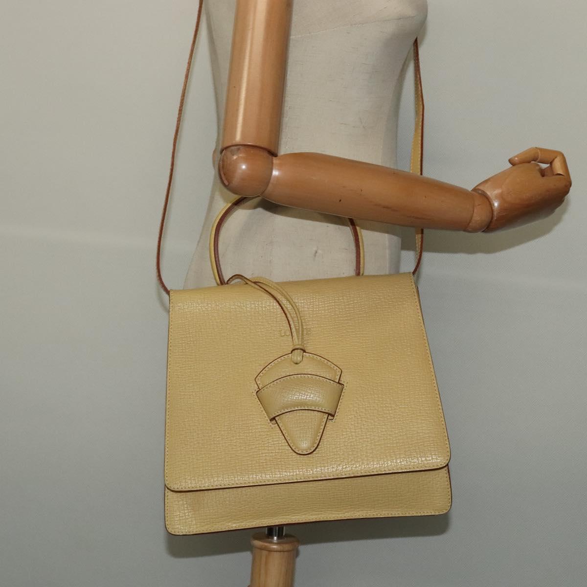 LOEWE Anagram Hand Bag Leather 2way Gold Yellow Auth 133432