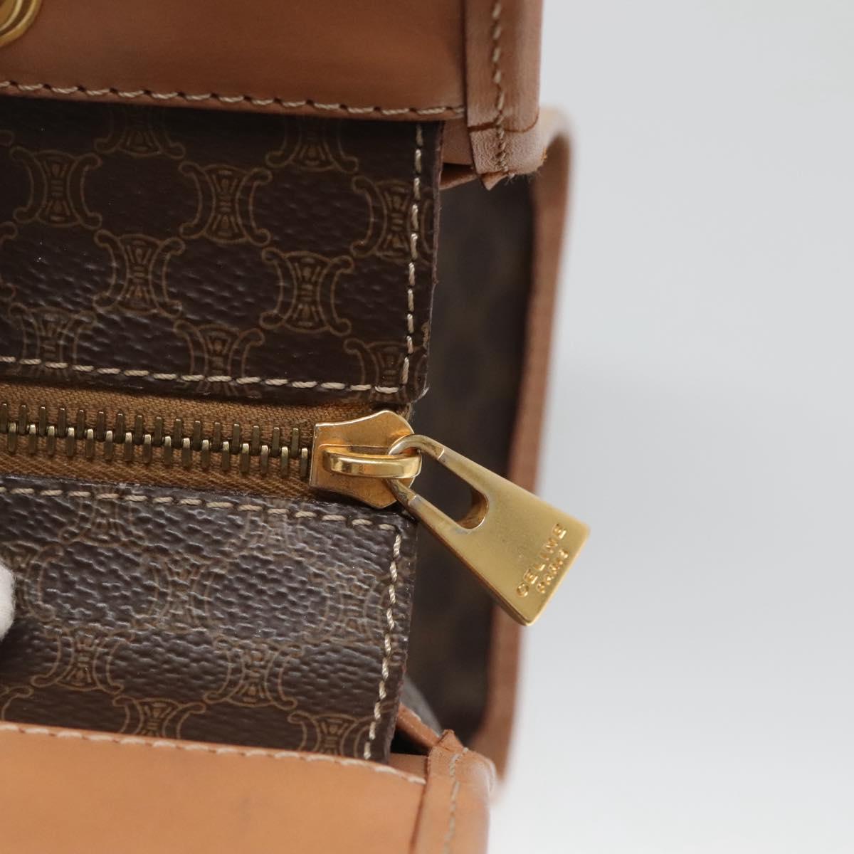 CELINE Macadam Canvas Hand Bag PVC Leather Brown Gold Auth 133434