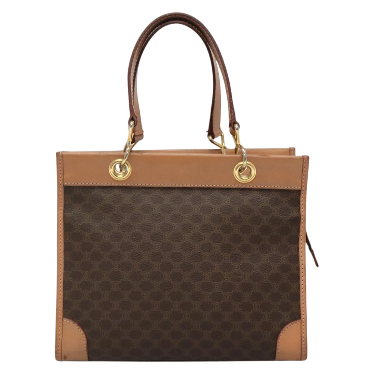 CELINE Macadam Canvas Hand Bag PVC Leather Brown Gold Auth 133434