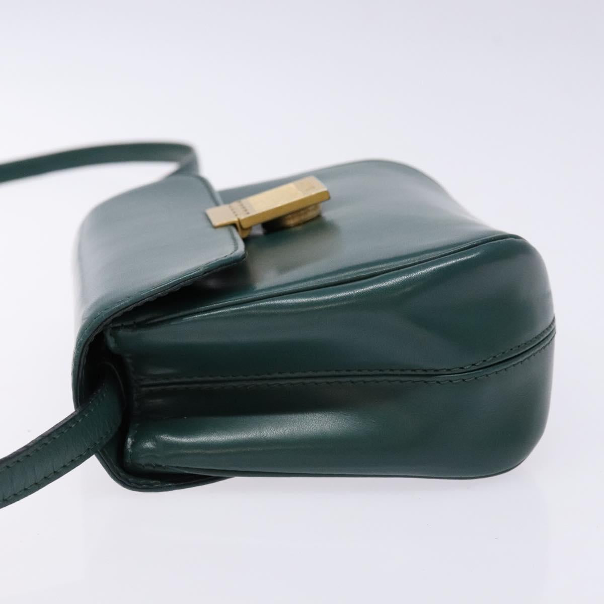 BALLY Shoulder Bag Leather Green Gold Auth 133436