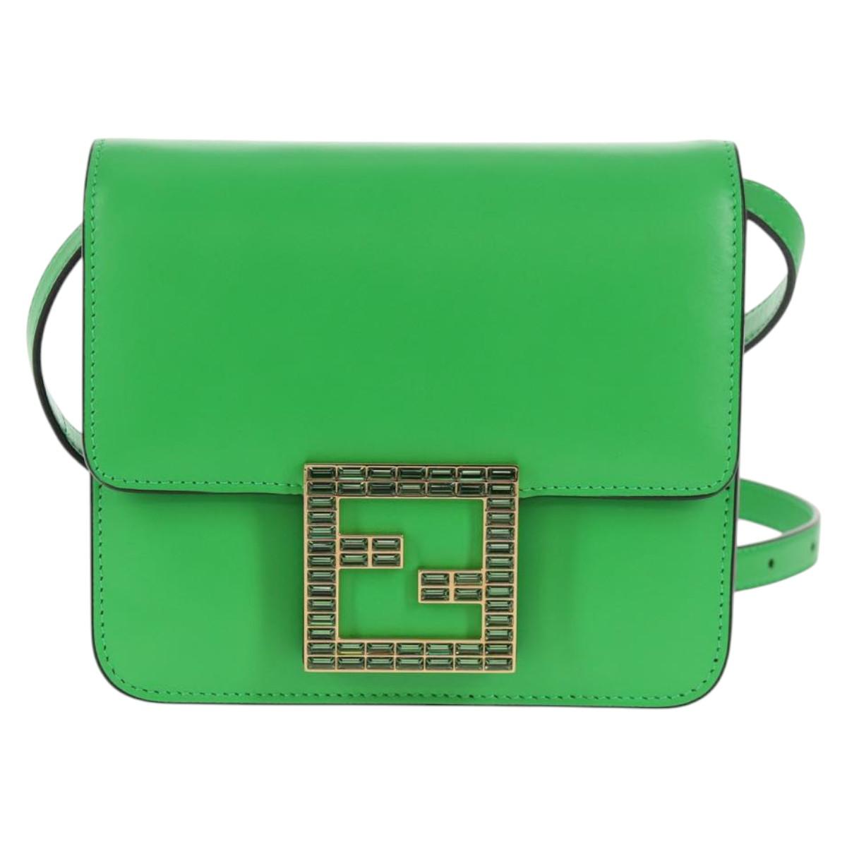 FENDI Fab Shoulder Bag Leather Green Gold Auth 133473M