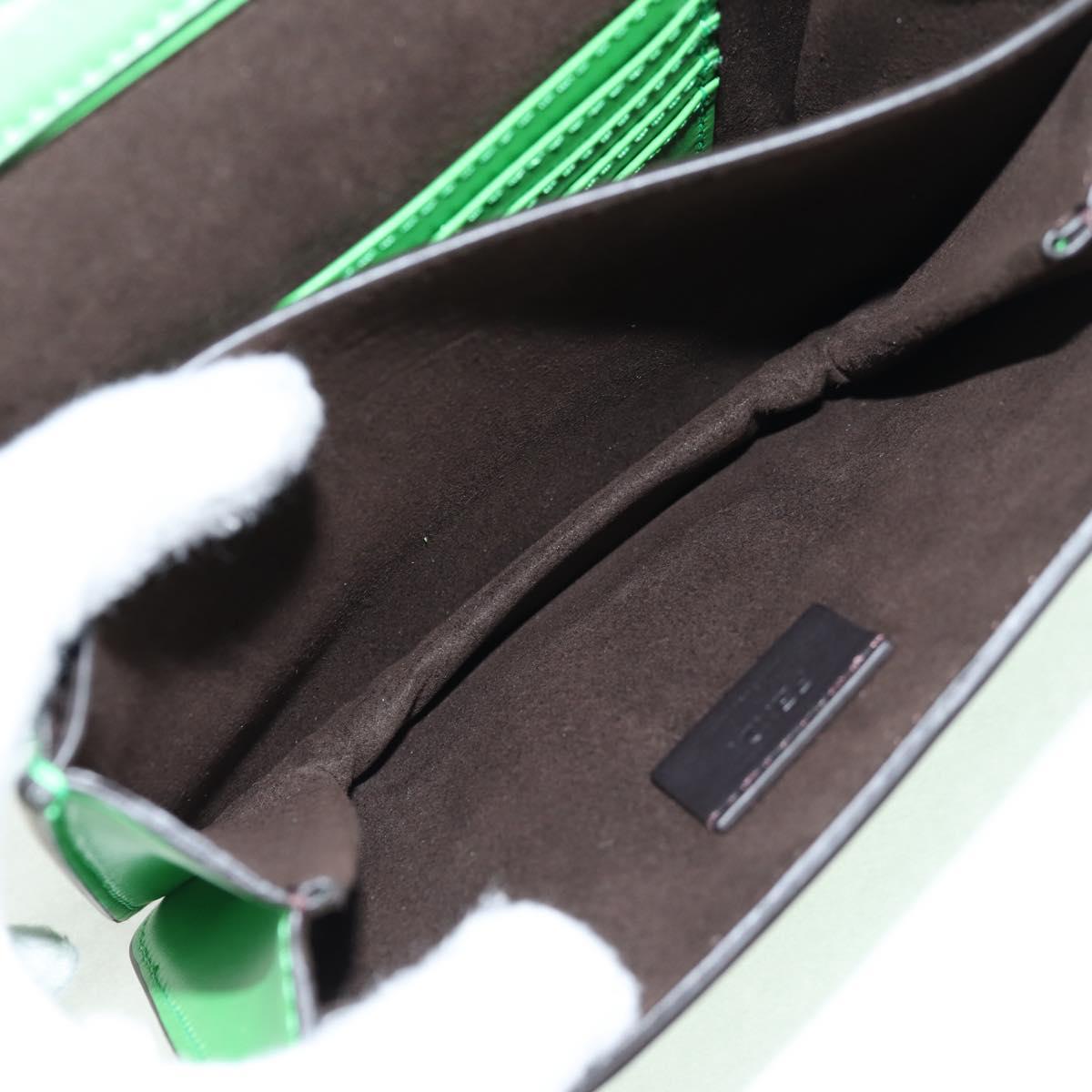 FENDI Fab Shoulder Bag Leather Green Gold Auth 133473M