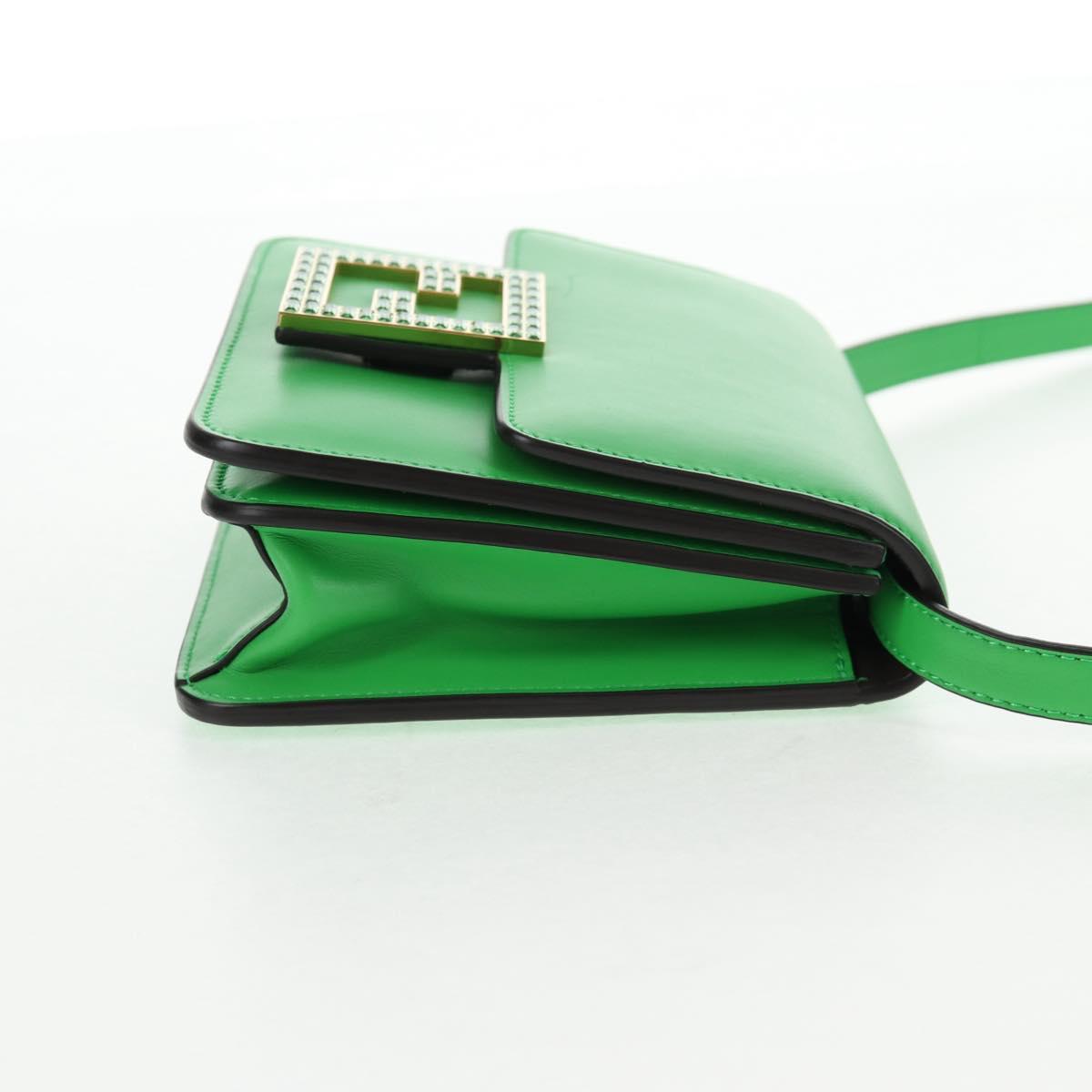 FENDI Fab Shoulder Bag Leather Green Gold Auth 133473M