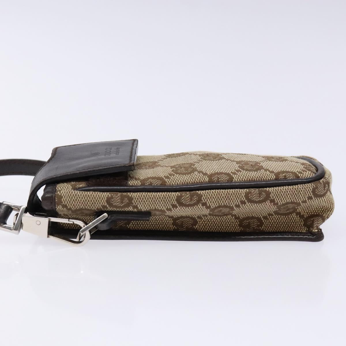GUCCI GG Canvas Pouch Beige Silver 039 1669 1097 Auth 133490