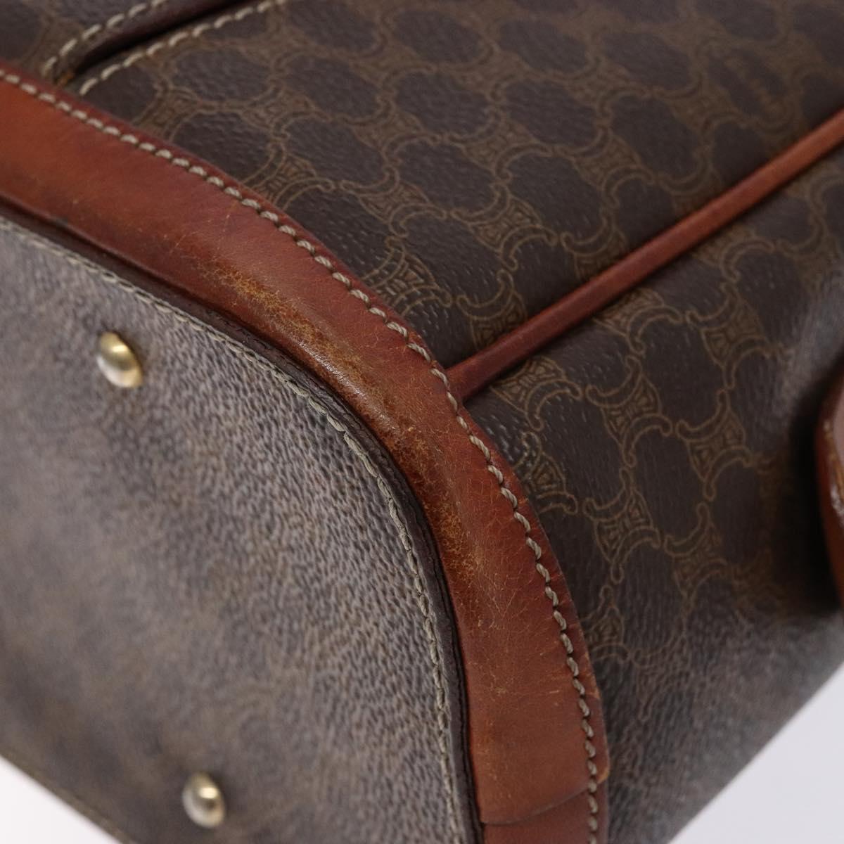 CELINE Macadam Canvas Hand Bag PVC Leather Brown Gold Auth 133564
