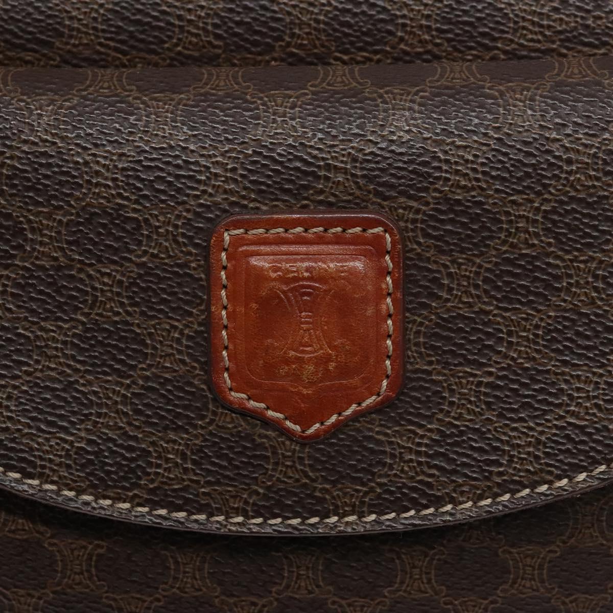 CELINE Macadam Canvas Hand Bag PVC Leather Brown Gold Auth 133564