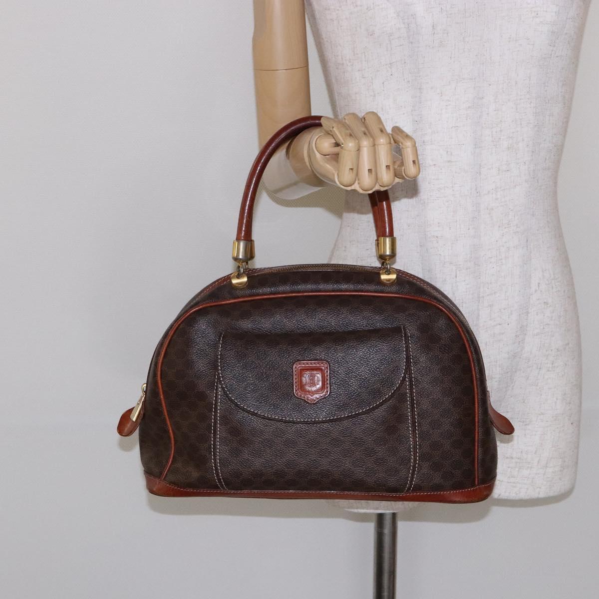 CELINE Macadam Canvas Hand Bag PVC Leather Brown Gold Auth 133564