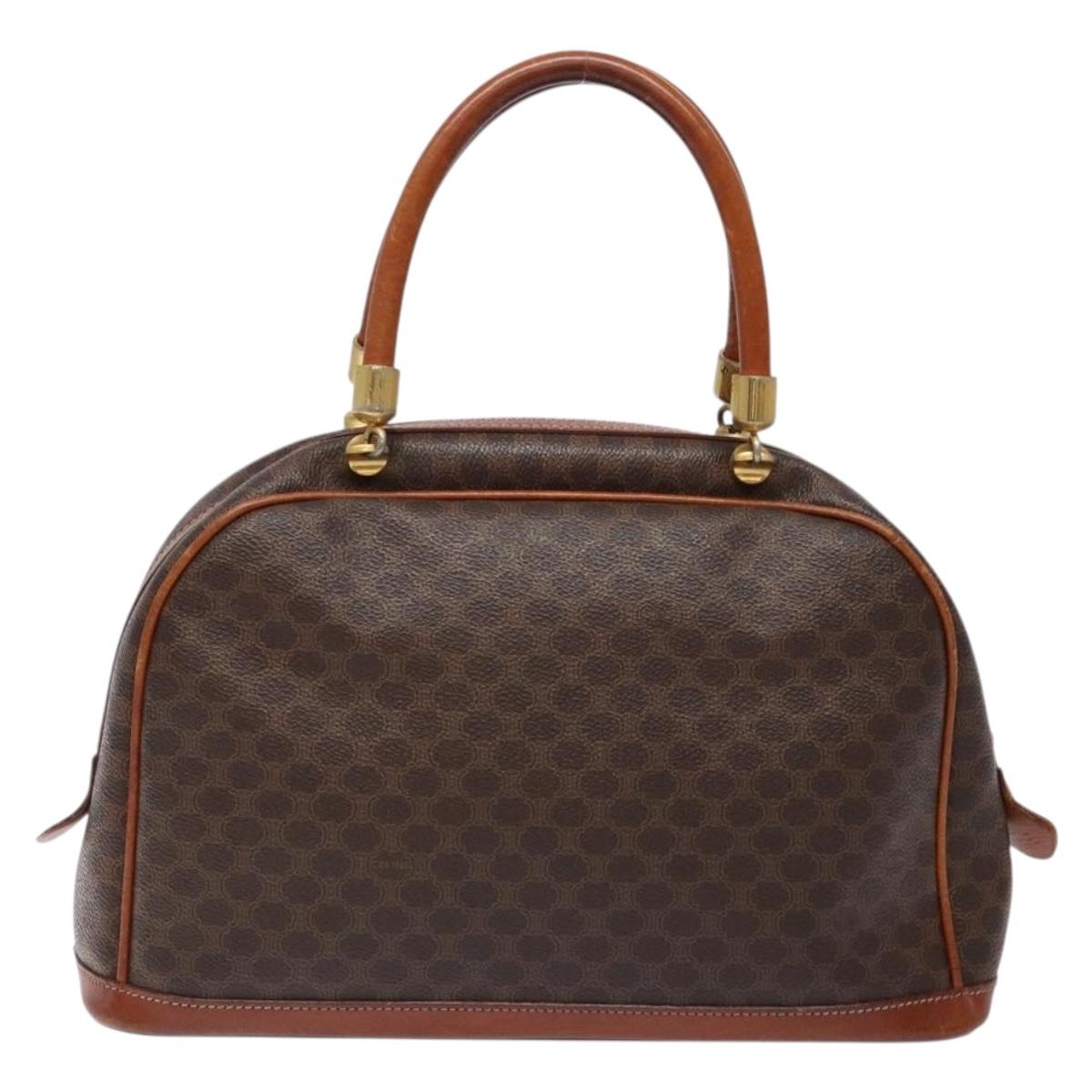 CELINE Macadam Canvas Hand Bag PVC Leather Brown Gold Auth 133564