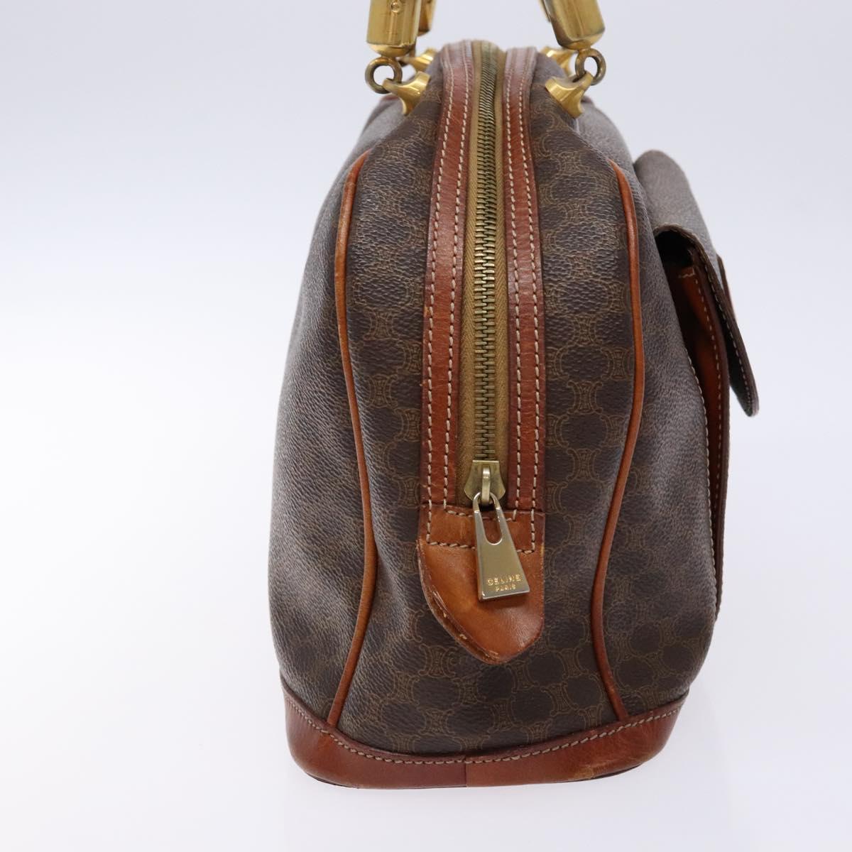 CELINE Macadam Canvas Hand Bag PVC Leather Brown Gold Auth 133564