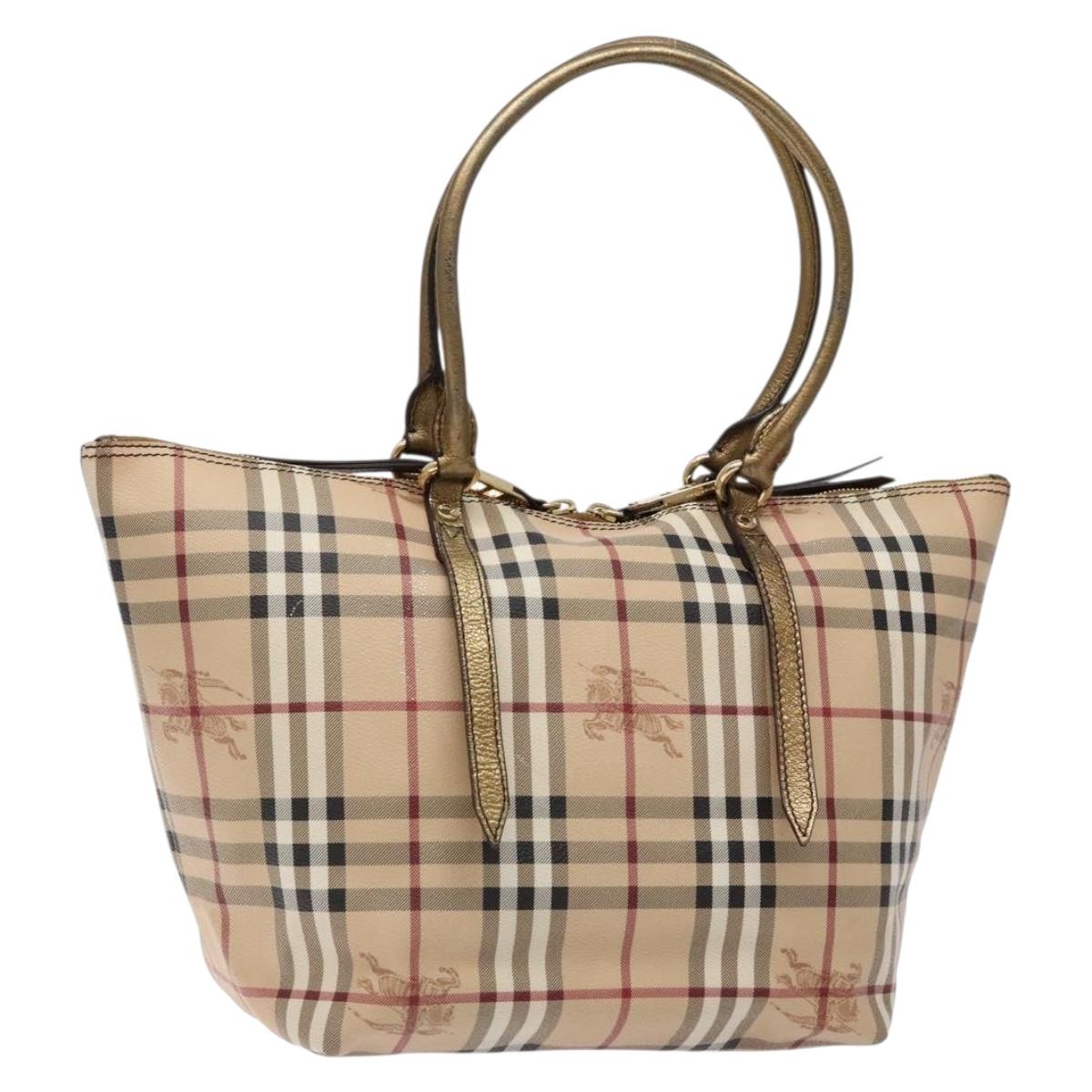 BURBERRY Nova Check Tote Bag PVC Beige Gold Auth 133565