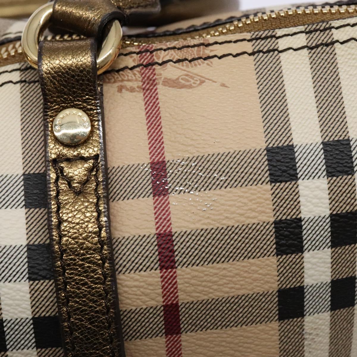 BURBERRY Nova Check Tote Bag PVC Beige Gold Auth 133565