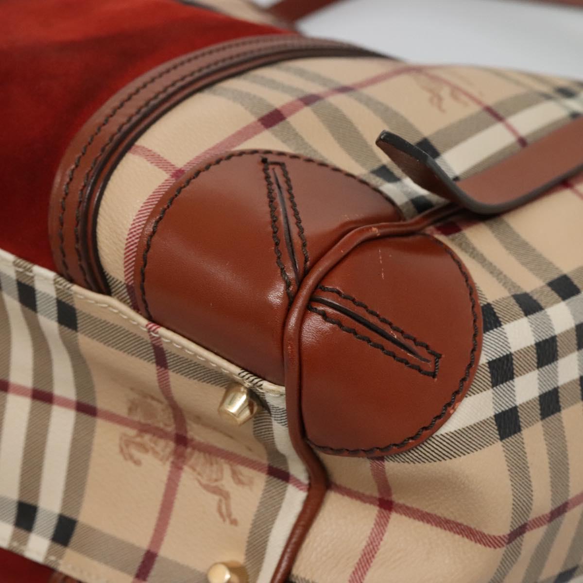 BURBERRY Nova Check Blue Label Tote Bag PVC Suede Beige Brown gold Auth 133568