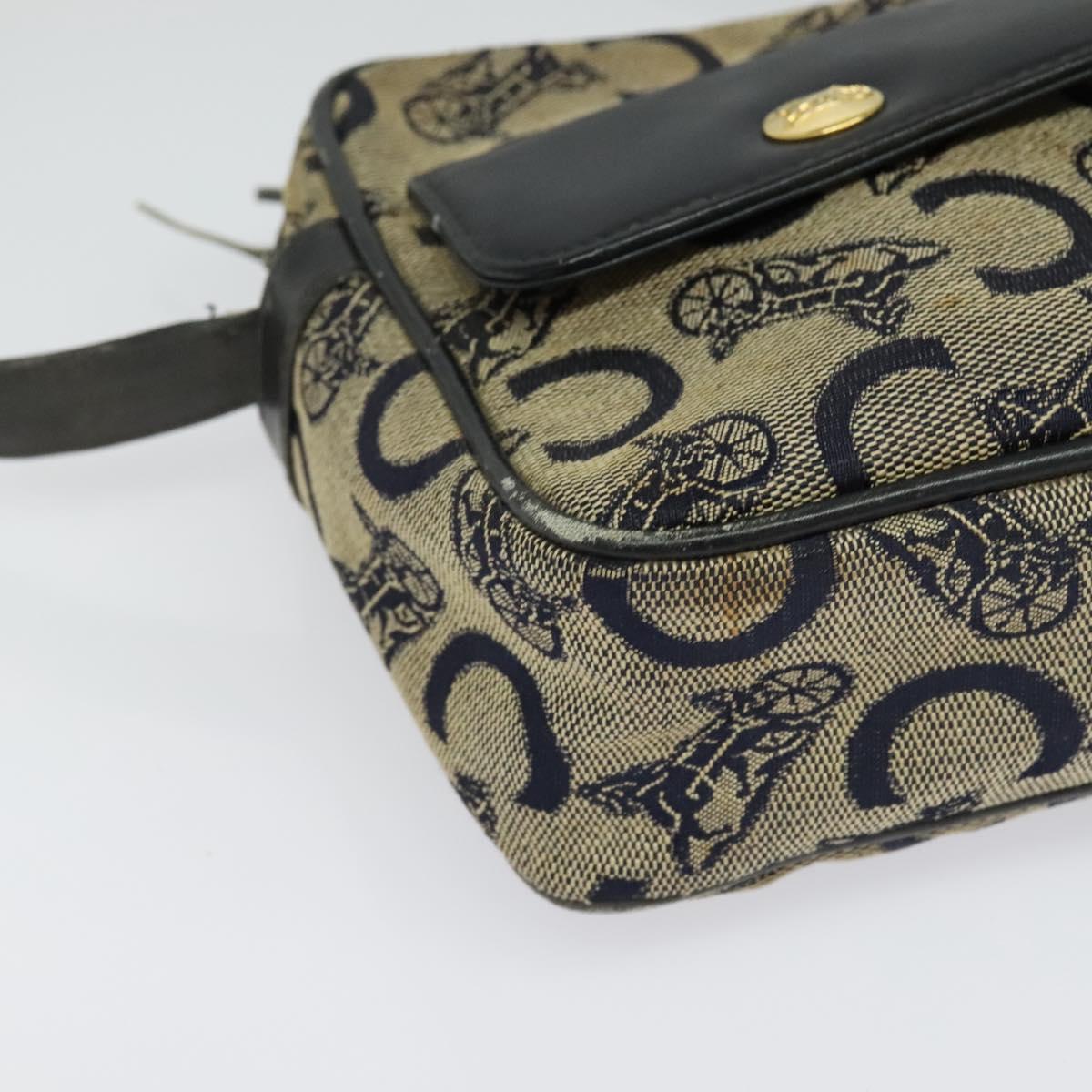 CELINE C Sulky Shoulder Bag Canvas Navy Gold Auth 133571