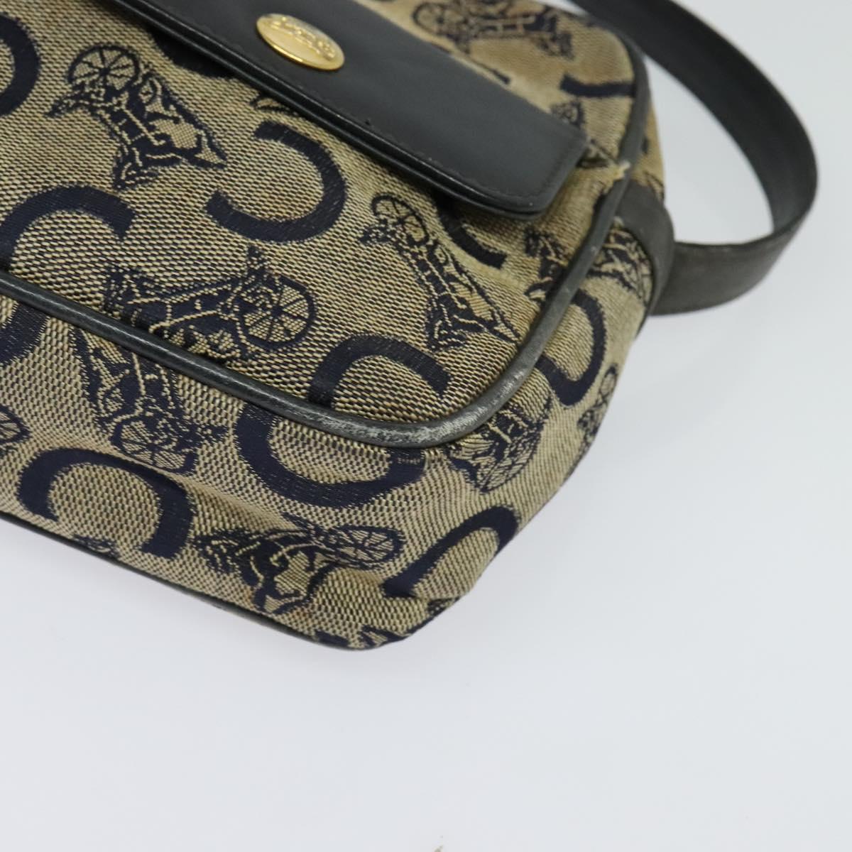 CELINE C Sulky Shoulder Bag Canvas Navy Gold Auth 133571