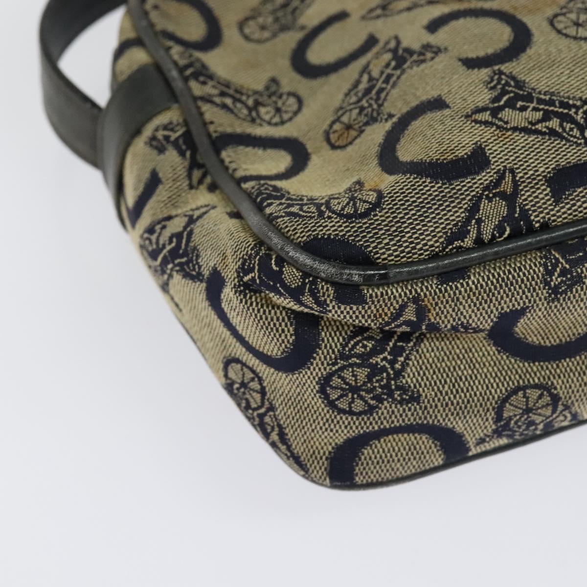 CELINE C Sulky Shoulder Bag Canvas Navy Gold Auth 133571